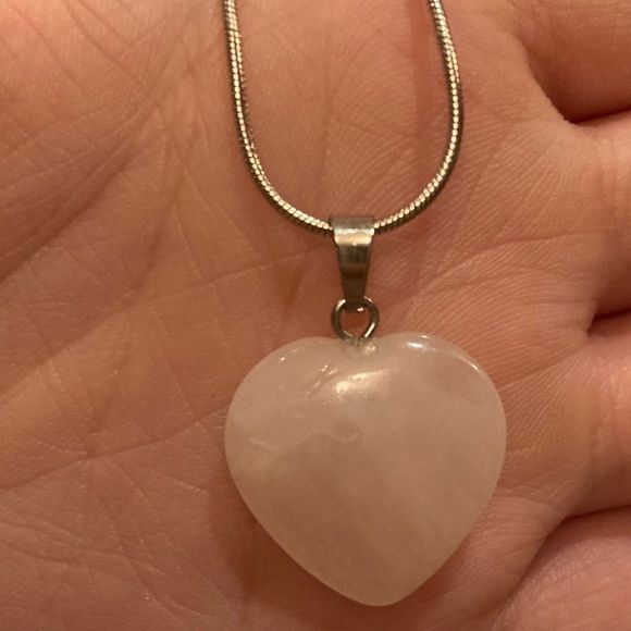 None Jewelry - SALE!! Rose Quartz Heart on .925 Silver Necklace Chain